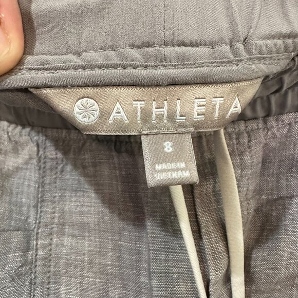 Athleta Cabo Linen Shorts Womens 8 Gray Pull On Drawstring Casual Vacation Beach - Picture 6 of 8
